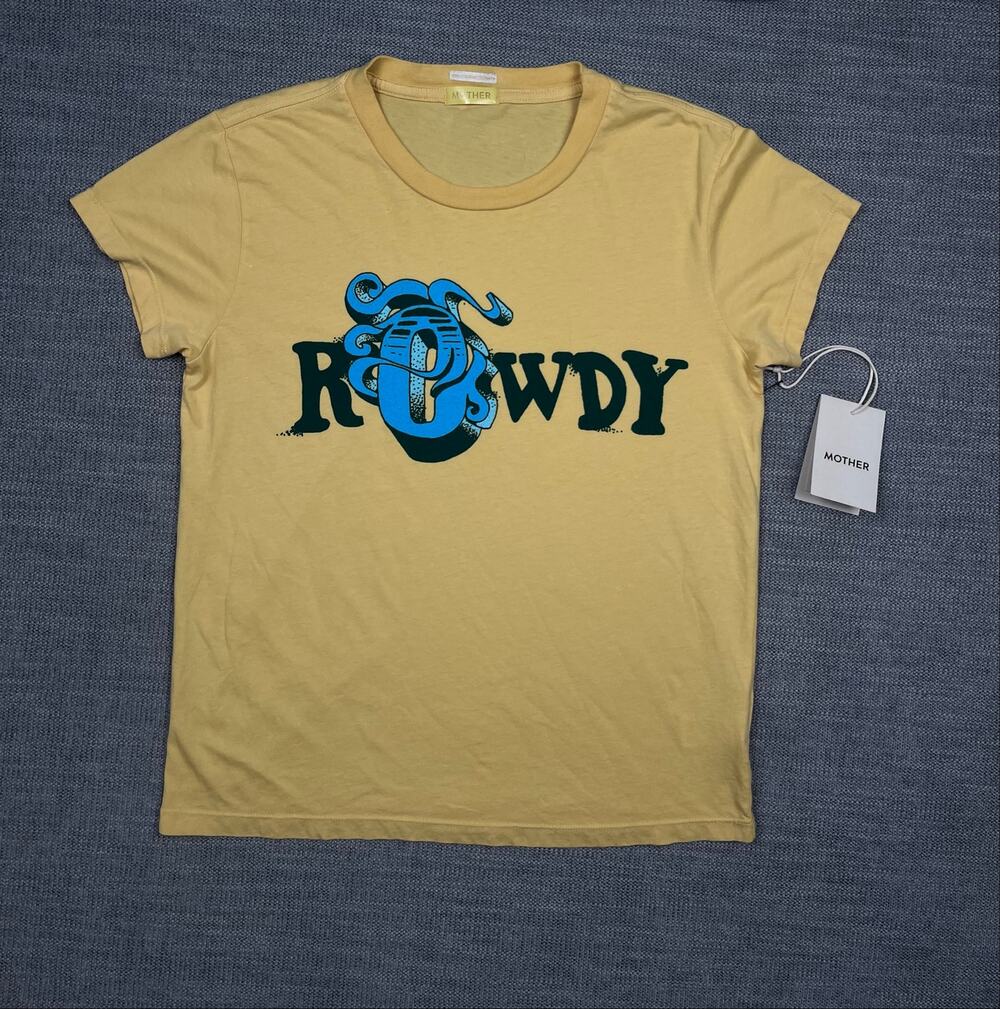MOTHER Boxy Goodie Goodie T-Shirt Womens XS Yellow Rowdy Graphic Tee